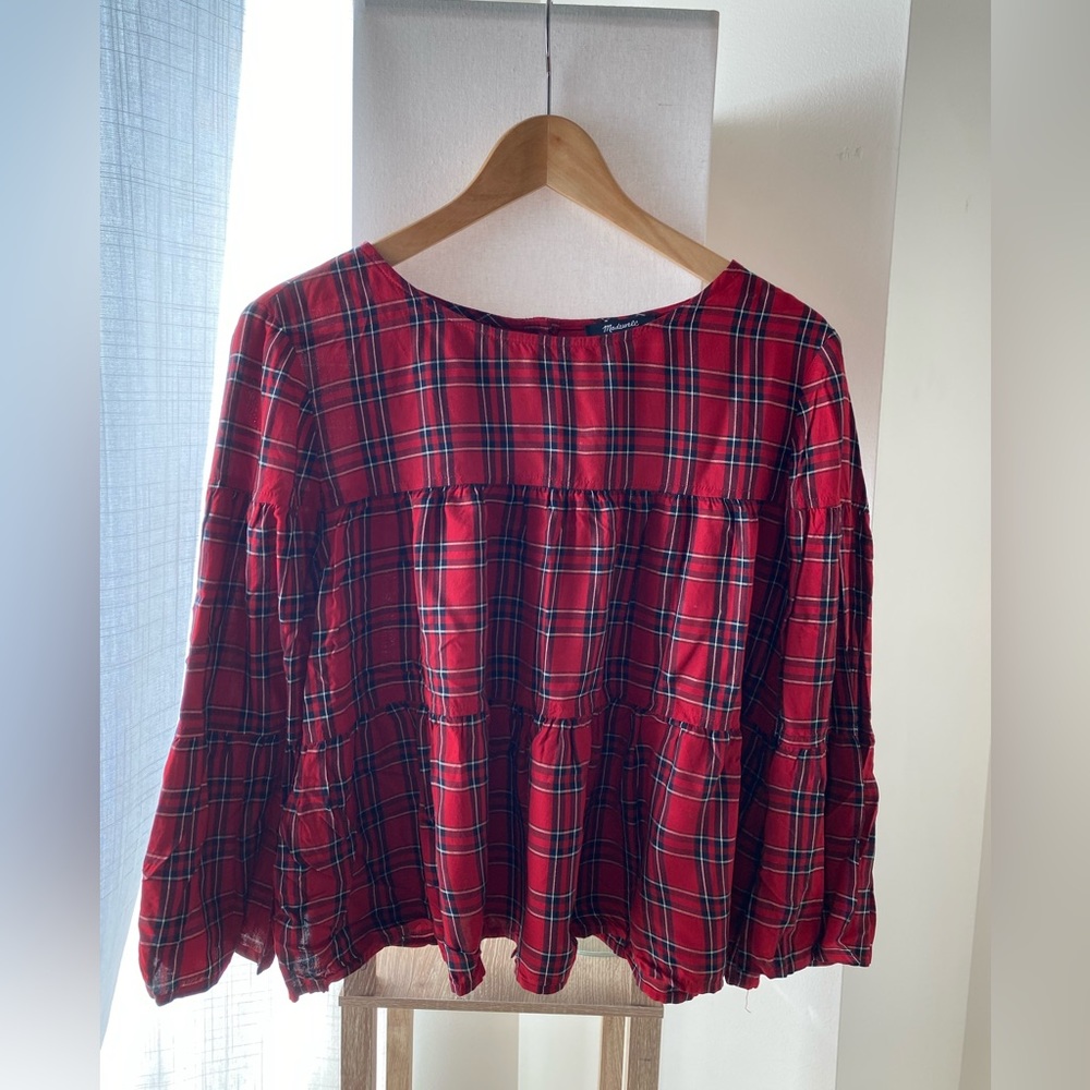 Womens Madewell Plaid Button-Back Top